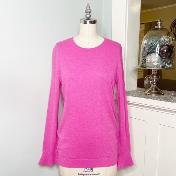 Talbots Pink Lambswool Crewneck Flutter Sleeve Sweater Small - Picture 2 of 11